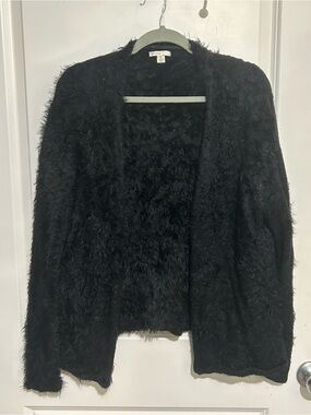 Black Fuzzy Open Front Cardigan Sweater Size XL